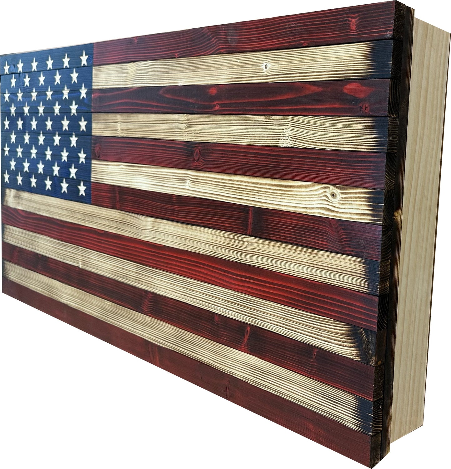 Large American Flag Gun Safe - Quick Access Hidden Gun Safe for Rifles, Shotguns, & Handguns - Gun Concealment Furniture with Magnetic Lock - Gun Self Hidden Storage (Red and Blue)
