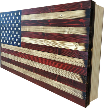 Large American Flag Gun Safe - Quick Access Hidden Gun Safe for Rifles, Shotguns, & Handguns - Gun Concealment Furniture with Magnetic Lock - Gun Self Hidden Storage (Red and Blue)