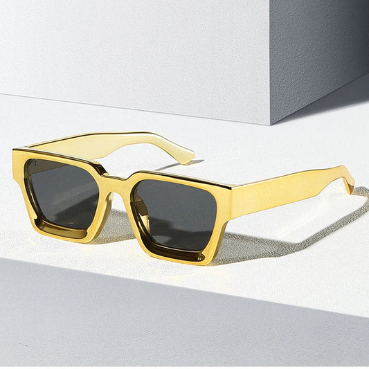 Luxury Brand Design Square Sunglasses Women For Men Vintage Big Frame Punk Hip Hop Shining Gold Silver Mirror Sun Glasses UV400