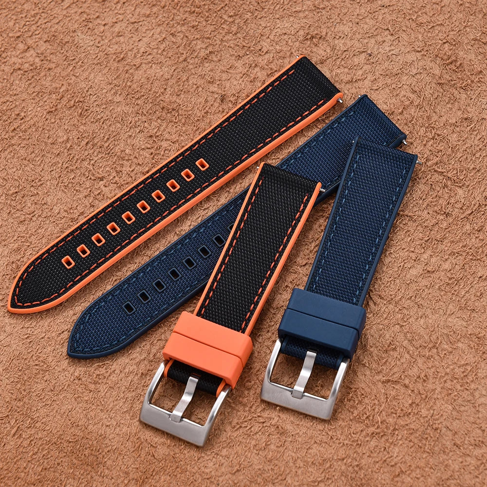 High Quality Hybrid Nylon FKM Watch Strap 20mm 22mm Quick Release Fluoro Rubber Nylon Watchbands For Each Brand Diving Watches