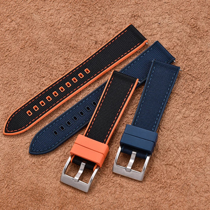 High Quality Hybrid Nylon FKM Watch Strap 20mm 22mm Quick Release Fluoro Rubber Nylon Watchbands For Each Brand Diving Watches
