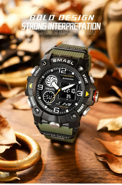 SMAEL Sport Chronograph Stopwatch Wrist Watches for Men Dual Display Waterproof Multi-Functional Digital Quartz Wristwatch Male
