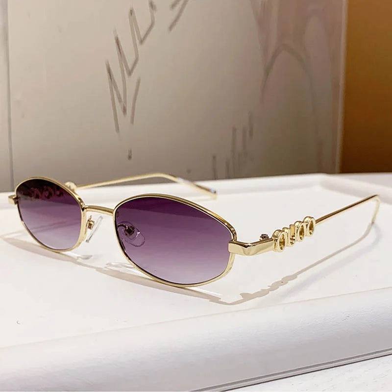 Luxury Brand Metal Letters Sunglasses For Women Men Trendy Unisex Small Polygon UV400 Sun Glasses Elegant Outdoor Driving Selfie