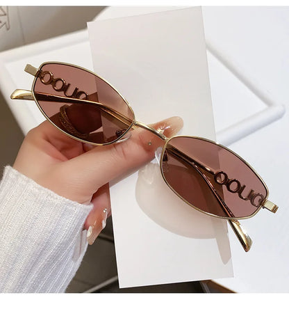 Luxury Brand Metal Letters Sunglasses For Women Men Trendy Unisex Small Polygon UV400 Sun Glasses Elegant Outdoor Driving Selfie