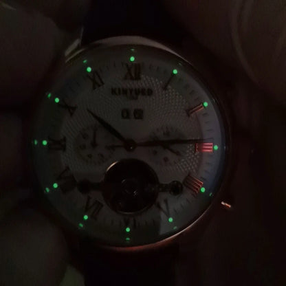KINYUED Tourbillon Men Watches Fashion Business Automatic Mechanical Watch Men Casual Leather Waterproof Watch Relogio Masculino