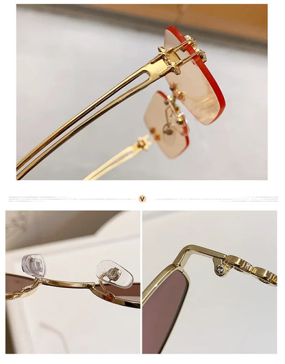 Luxury Brand Metal Letters Sunglasses For Women Men Trendy Unisex Small Polygon UV400 Sun Glasses Elegant Outdoor Driving Selfie