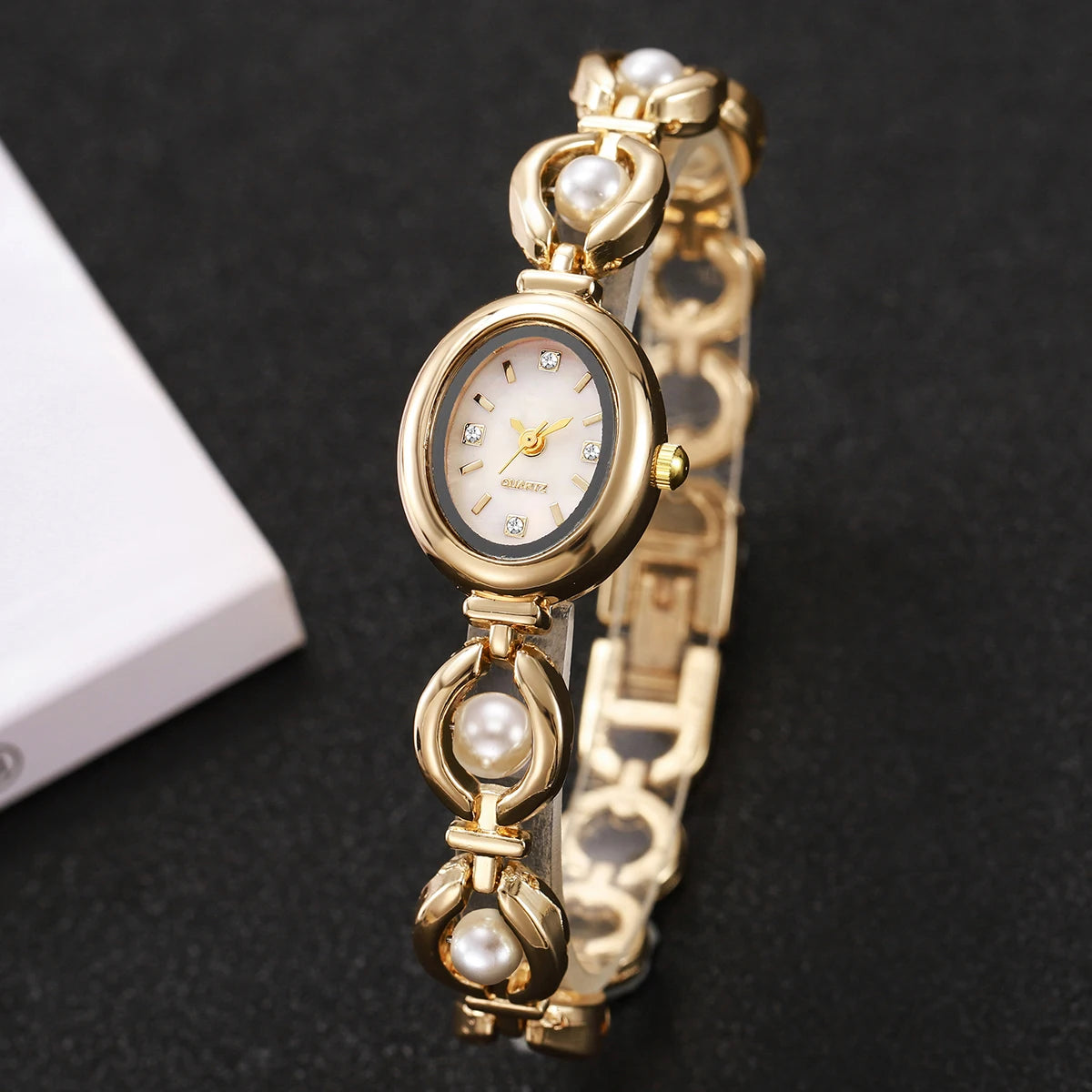 Elegant Women Watches Fashion Pearls Bracelet Ladies Quartz Wristwatch Reloj Mujer Girls Clock Gift (Without Box)