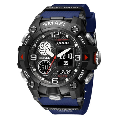SMAEL Sport Chronograph Stopwatch Wrist Watches for Men Dual Display Waterproof Multi-Functional Digital Quartz Wristwatch Male