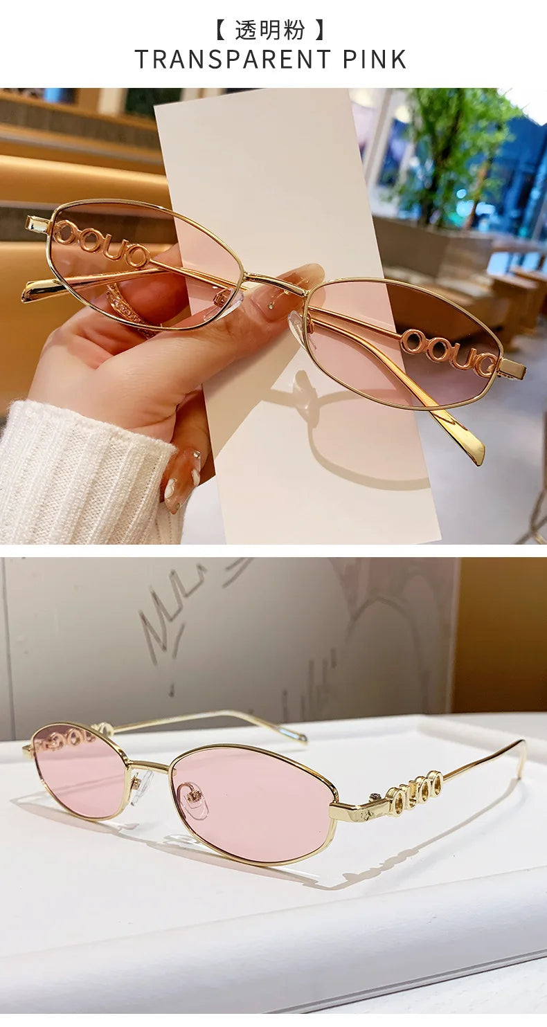Luxury Brand Metal Letters Sunglasses For Women Men Trendy Unisex Small Polygon UV400 Sun Glasses Elegant Outdoor Driving Selfie