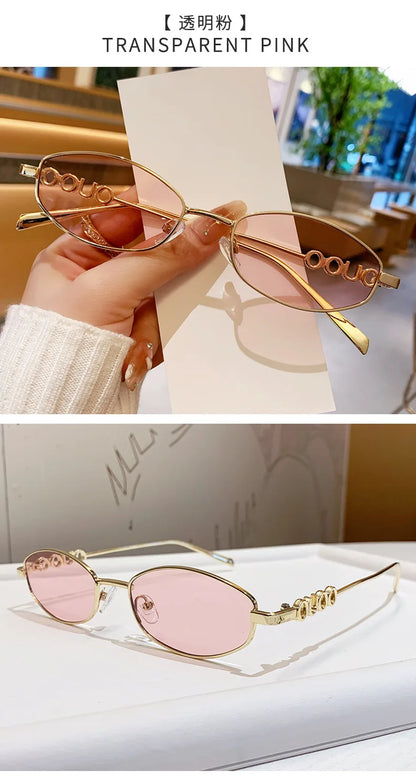 Luxury Brand Metal Letters Sunglasses For Women Men Trendy Unisex Small Polygon UV400 Sun Glasses Elegant Outdoor Driving Selfie