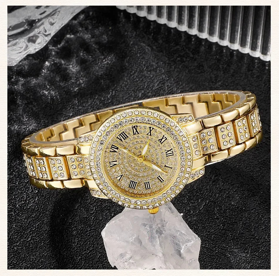 Diamond Women Watches Gold Watch Ladies Wrist Watches Luxury Brand Rhinestone Womens Bracelet Watches Female Relogio Feminino