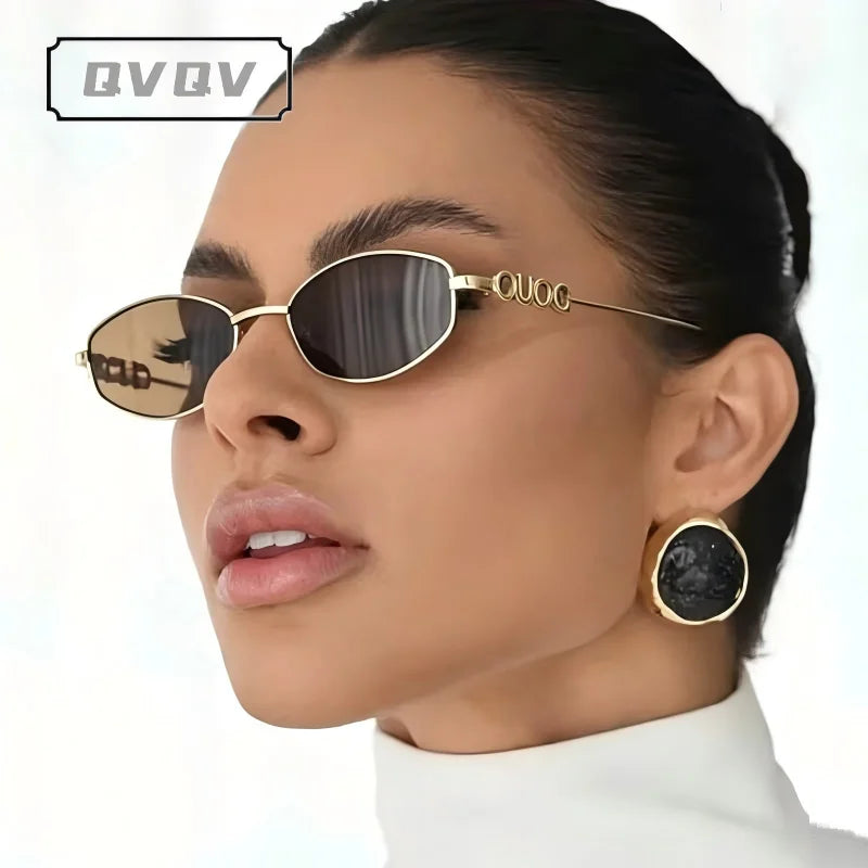 Luxury Brand Metal Letters Sunglasses For Women Men Trendy Unisex Small Polygon UV400 Sun Glasses Elegant Outdoor Driving Selfie