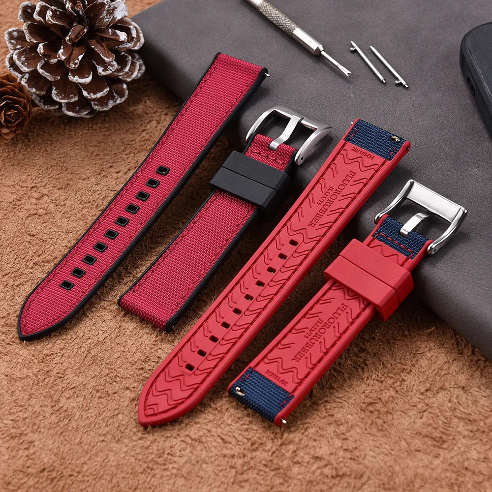 High Quality Hybrid Nylon FKM Watch Strap 20mm 22mm Quick Release Fluoro Rubber Nylon Watchbands For Each Brand Diving Watches