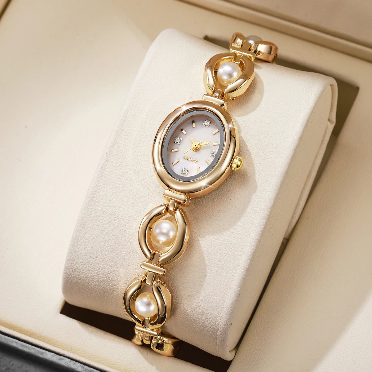 Elegant Women Watches Fashion Pearls Bracelet Ladies Quartz Wristwatch Reloj Mujer Girls Clock Gift (Without Box)