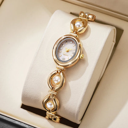 Elegant Women Watches Fashion Pearls Bracelet Ladies Quartz Wristwatch Reloj Mujer Girls Clock Gift (Without Box)