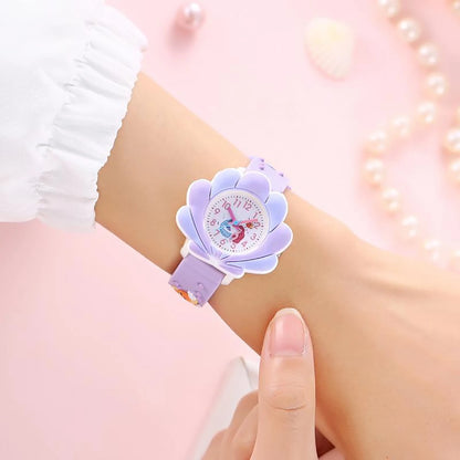 1/2/4pcs-Mermaid 3D Cartoon Shell Watch - Enchanting Colorful Design for Christmas Gifts, Watches, and Bracelets Set for Girls