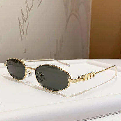 Luxury Brand Metal Letters Sunglasses For Women Men Trendy Unisex Small Polygon UV400 Sun Glasses Elegant Outdoor Driving Selfie
