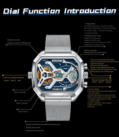 POEDAGAR Top Fashion Men Clock Rectangle Waterproof Date Week LED Man Watch Electronic Mesh Stainless Steel Quartz Men's Watches
