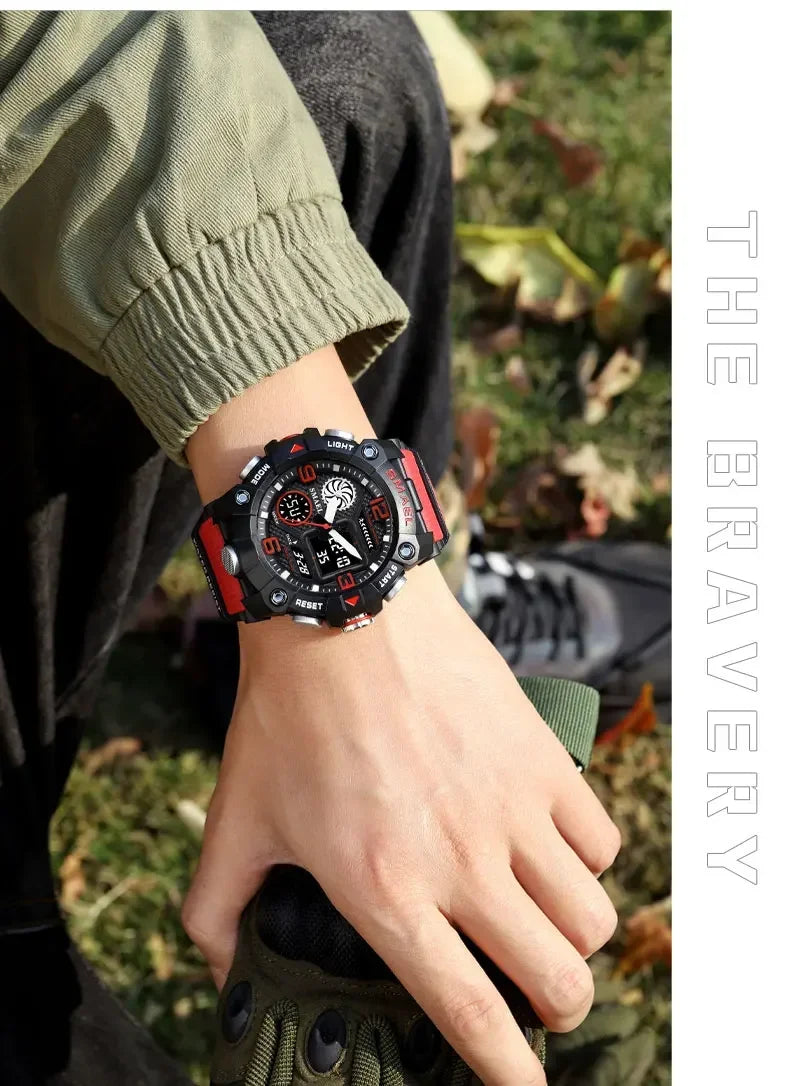 SMAEL Sport Chronograph Stopwatch Wrist Watches for Men Dual Display Waterproof Multi-Functional Digital Quartz Wristwatch Male