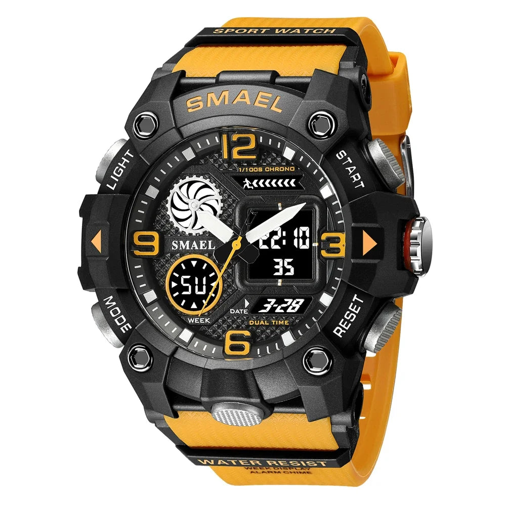 SMAEL Sport Chronograph Stopwatch Wrist Watches for Men Dual Display Waterproof Multi-Functional Digital Quartz Wristwatch Male