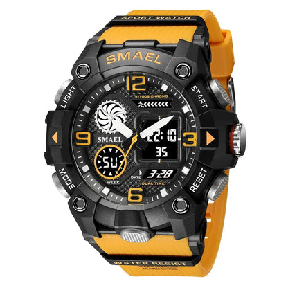 SMAEL Sport Chronograph Stopwatch Wrist Watches for Men Dual Display Waterproof Multi-Functional Digital Quartz Wristwatch Male