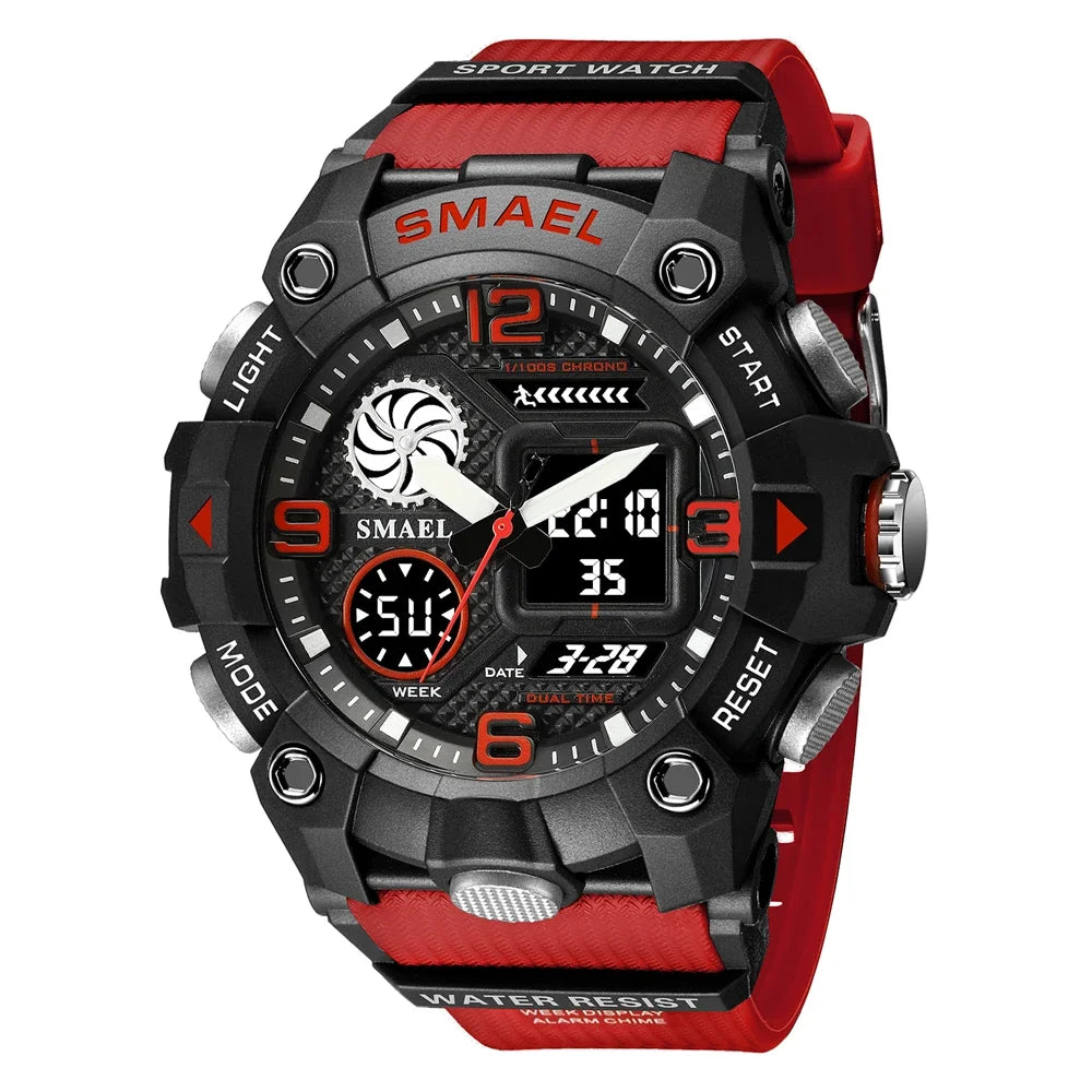 SMAEL Sport Chronograph Stopwatch Wrist Watches for Men Dual Display Waterproof Multi-Functional Digital Quartz Wristwatch Male