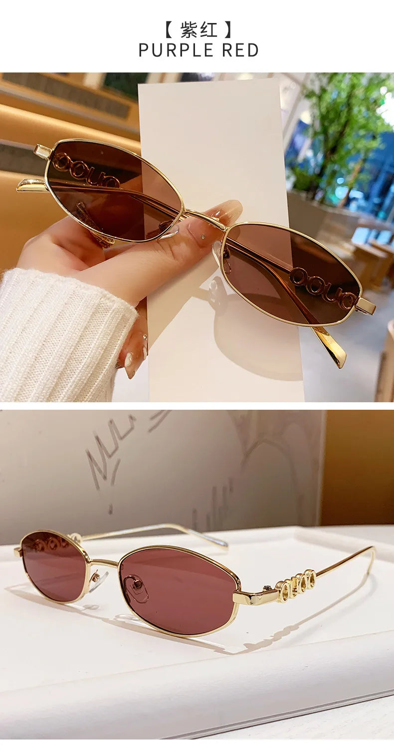 Luxury Brand Metal Letters Sunglasses For Women Men Trendy Unisex Small Polygon UV400 Sun Glasses Elegant Outdoor Driving Selfie