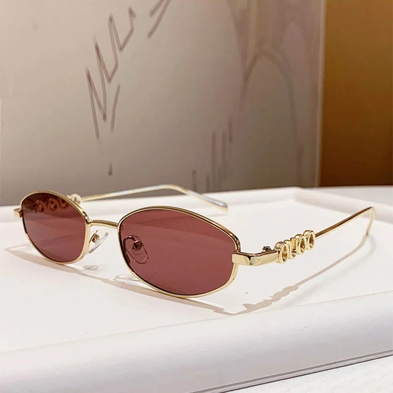 Luxury Brand Metal Letters Sunglasses For Women Men Trendy Unisex Small Polygon UV400 Sun Glasses Elegant Outdoor Driving Selfie
