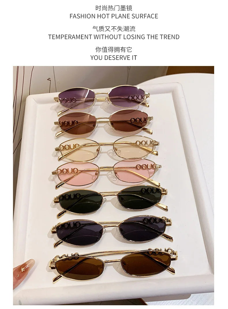Luxury Brand Metal Letters Sunglasses For Women Men Trendy Unisex Small Polygon UV400 Sun Glasses Elegant Outdoor Driving Selfie