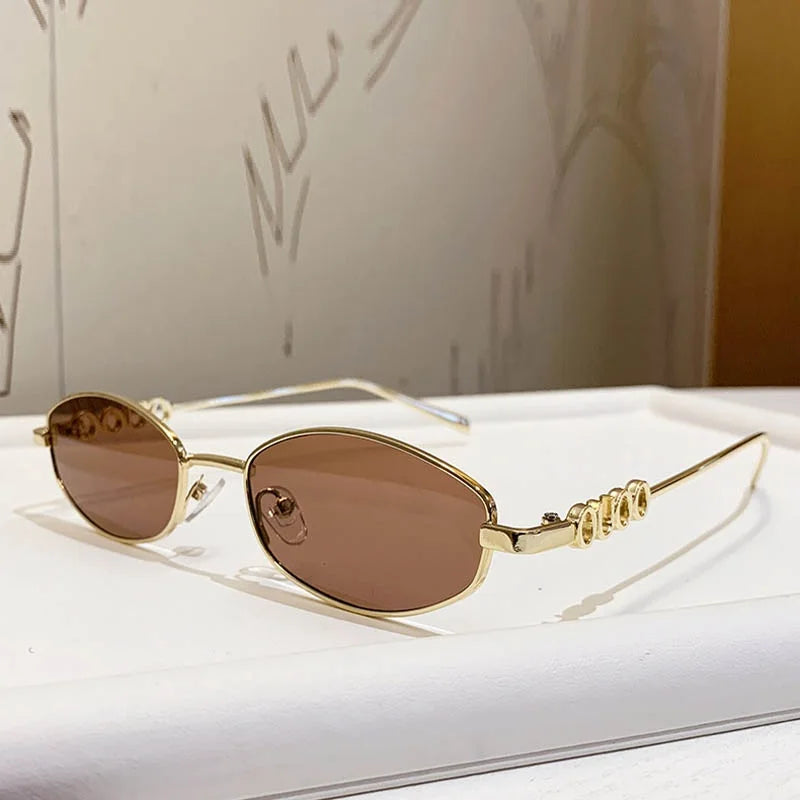 Luxury Brand Metal Letters Sunglasses For Women Men Trendy Unisex Small Polygon UV400 Sun Glasses Elegant Outdoor Driving Selfie