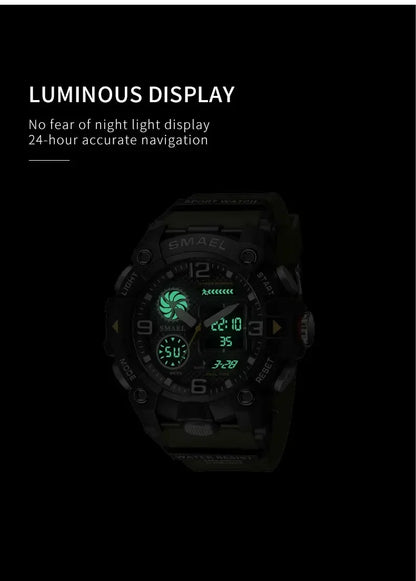 SMAEL Sport Chronograph Stopwatch Wrist Watches for Men Dual Display Waterproof Multi-Functional Digital Quartz Wristwatch Male