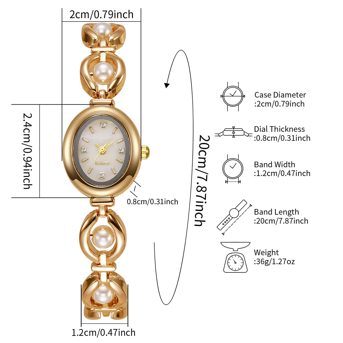 Elegant Women Watches Fashion Pearls Bracelet Ladies Quartz Wristwatch Reloj Mujer Girls Clock Gift (Without Box)
