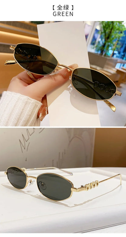 Luxury Brand Metal Letters Sunglasses For Women Men Trendy Unisex Small Polygon UV400 Sun Glasses Elegant Outdoor Driving Selfie