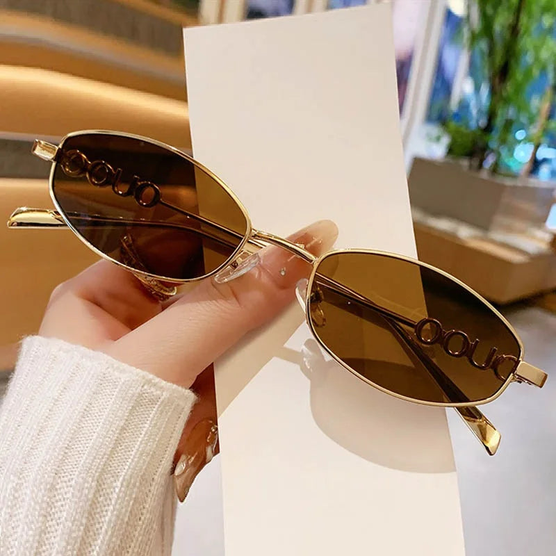 Luxury Brand Metal Letters Sunglasses For Women Men Trendy Unisex Small Polygon UV400 Sun Glasses Elegant Outdoor Driving Selfie