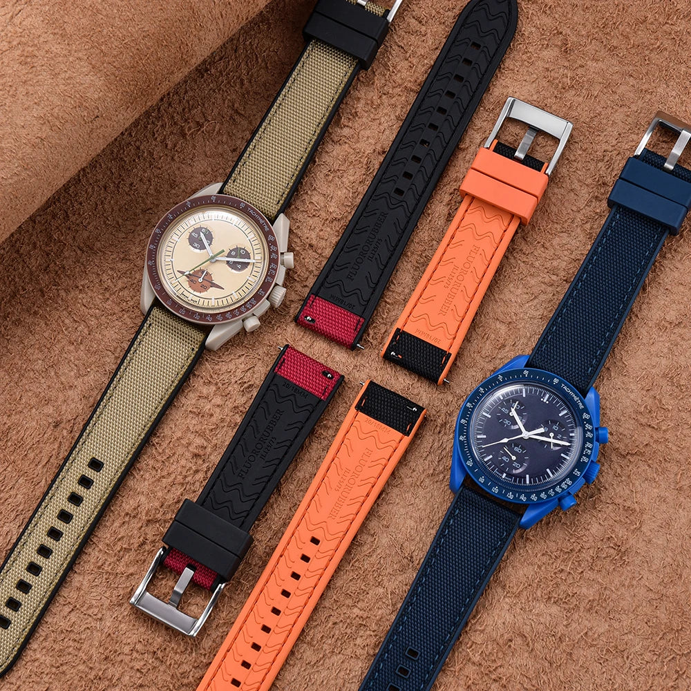 High Quality Hybrid Nylon FKM Watch Strap 20mm 22mm Quick Release Fluoro Rubber Nylon Watchbands For Each Brand Diving Watches