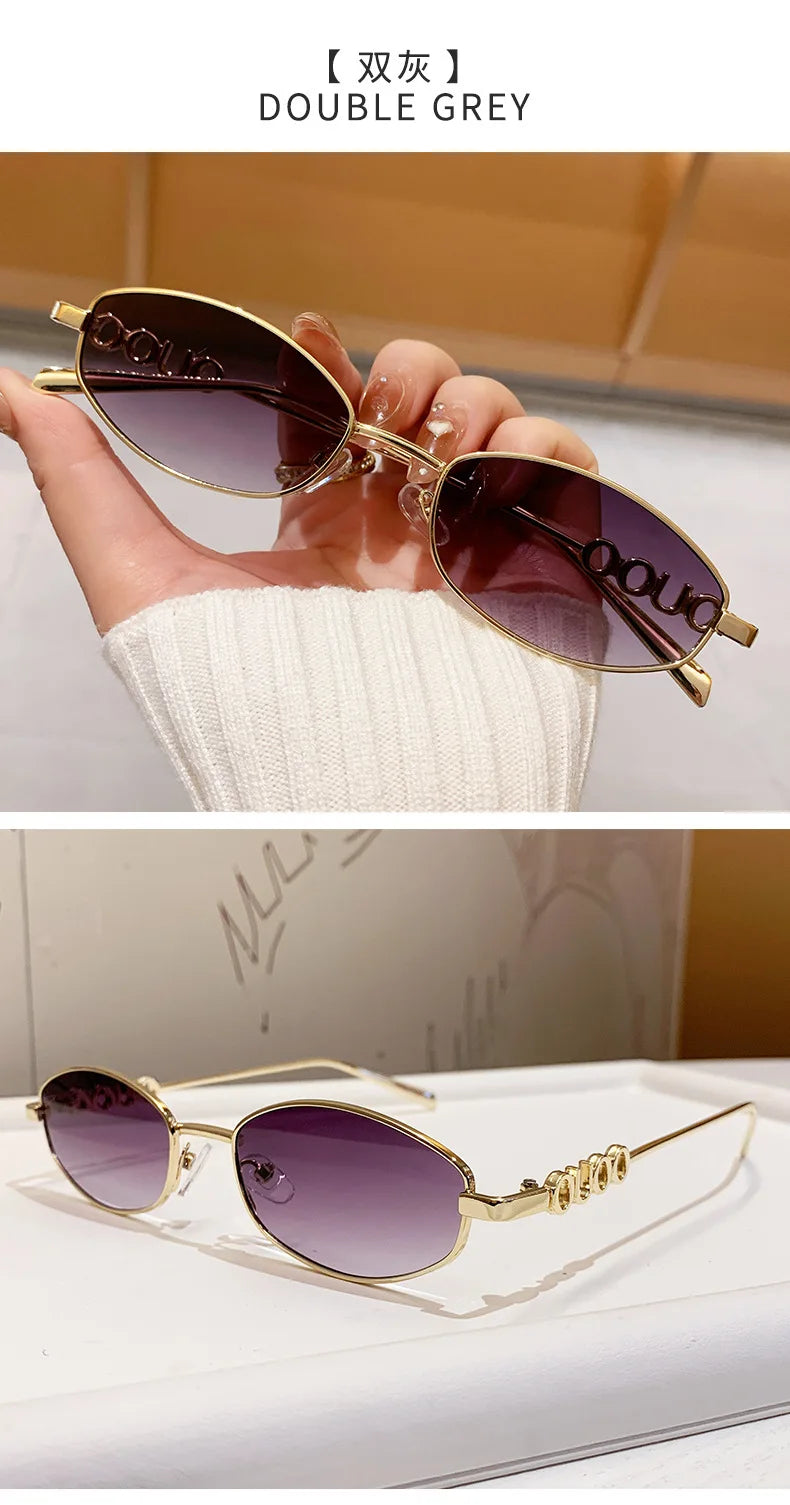 Luxury Brand Metal Letters Sunglasses For Women Men Trendy Unisex Small Polygon UV400 Sun Glasses Elegant Outdoor Driving Selfie