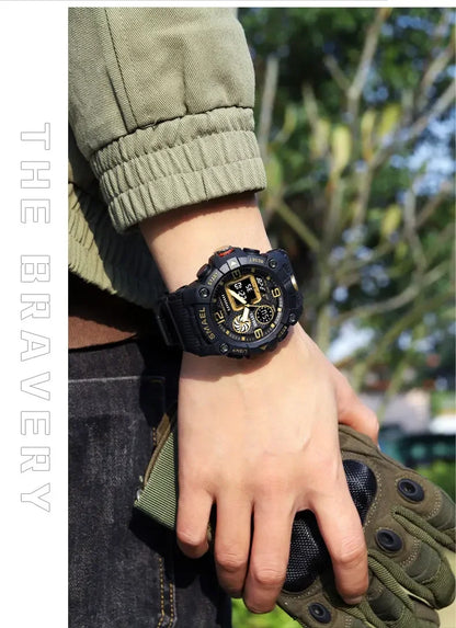 SMAEL Sport Chronograph Stopwatch Wrist Watches for Men Dual Display Waterproof Multi-Functional Digital Quartz Wristwatch Male