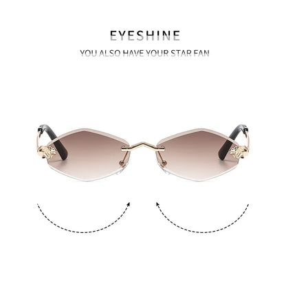 Luxury Polygon Sunglasses for Women Hipster Irregular Rimless Sunglasses Ladies Small Metal Frame Vintage Rhombus Eyewear Brown