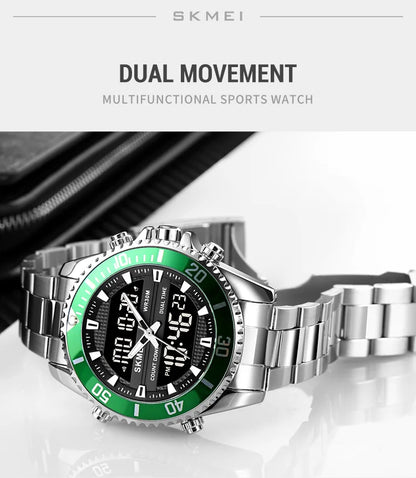 SKMEI 1850  Alarm Men Clock Waterproof Stainless Steel Relogio Masculino Dual Display Watches Mens Fashion Digital Wristwatches