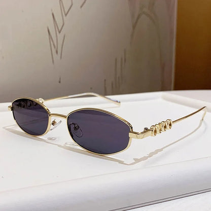 Luxury Brand Metal Letters Sunglasses For Women Men Trendy Unisex Small Polygon UV400 Sun Glasses Elegant Outdoor Driving Selfie