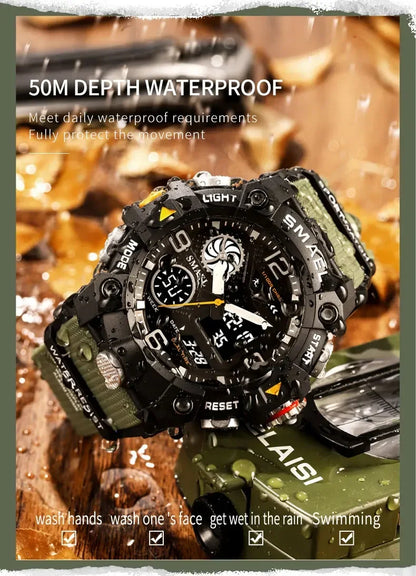 SMAEL Sport Chronograph Stopwatch Wrist Watches for Men Dual Display Waterproof Multi-Functional Digital Quartz Wristwatch Male
