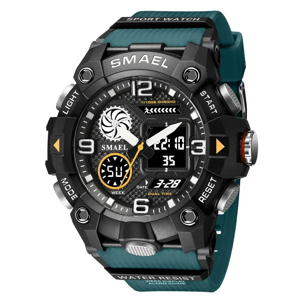 SMAEL Sport Chronograph Stopwatch Wrist Watches for Men Dual Display Waterproof Multi-Functional Digital Quartz Wristwatch Male