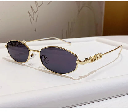 Luxury Brand Metal Letters Sunglasses For Women Men Trendy Unisex Small Polygon UV400 Sun Glasses Elegant Outdoor Driving Selfie