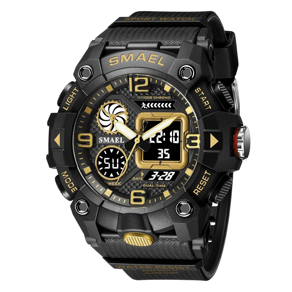 SMAEL Sport Chronograph Stopwatch Wrist Watches for Men Dual Display Waterproof Multi-Functional Digital Quartz Wristwatch Male