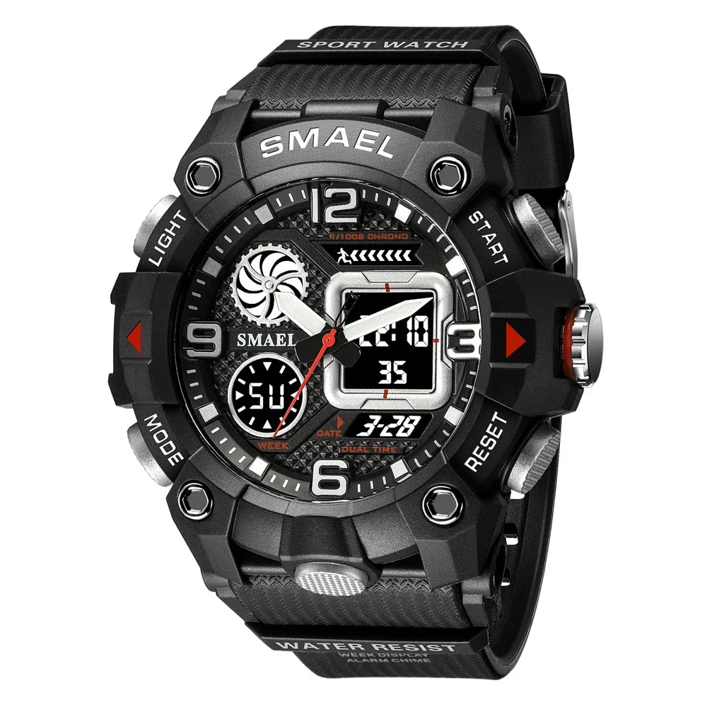 SMAEL Sport Chronograph Stopwatch Wrist Watches for Men Dual Display Waterproof Multi-Functional Digital Quartz Wristwatch Male