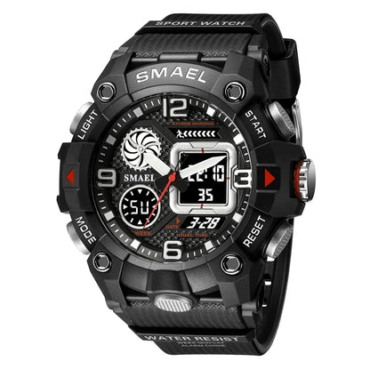 SMAEL Sport Chronograph Stopwatch Wrist Watches for Men Dual Display Waterproof Multi-Functional Digital Quartz Wristwatch Male