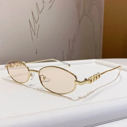 Luxury Brand Metal Letters Sunglasses For Women Men Trendy Unisex Small Polygon UV400 Sun Glasses Elegant Outdoor Driving Selfie