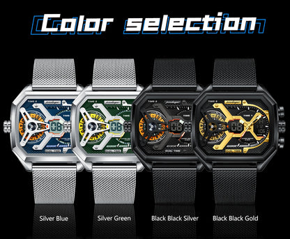 POEDAGAR Top Fashion Men Clock Rectangle Waterproof Date Week LED Man Watch Electronic Mesh Stainless Steel Quartz Men's Watches