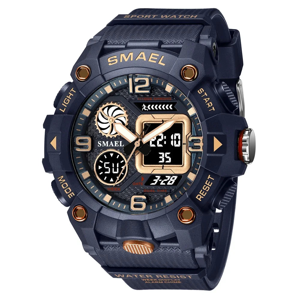 SMAEL Sport Chronograph Stopwatch Wrist Watches for Men Dual Display Waterproof Multi-Functional Digital Quartz Wristwatch Male