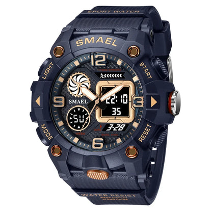 SMAEL Sport Chronograph Stopwatch Wrist Watches for Men Dual Display Waterproof Multi-Functional Digital Quartz Wristwatch Male